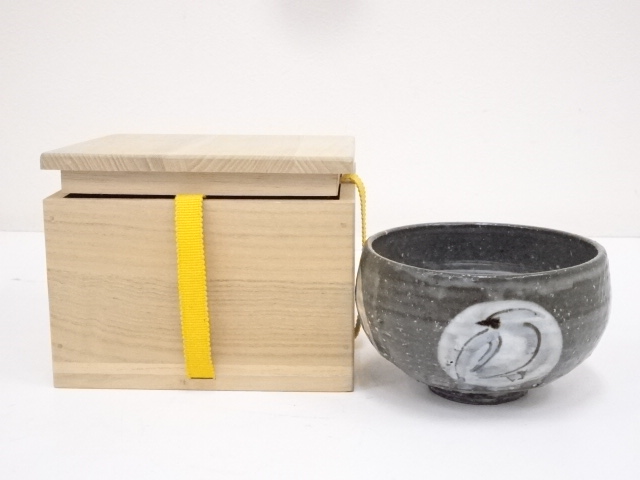 JAPANESE TEA CEREMONY KYO WARE TEA BOWL / CHAWAN FLOWER & BIRD 